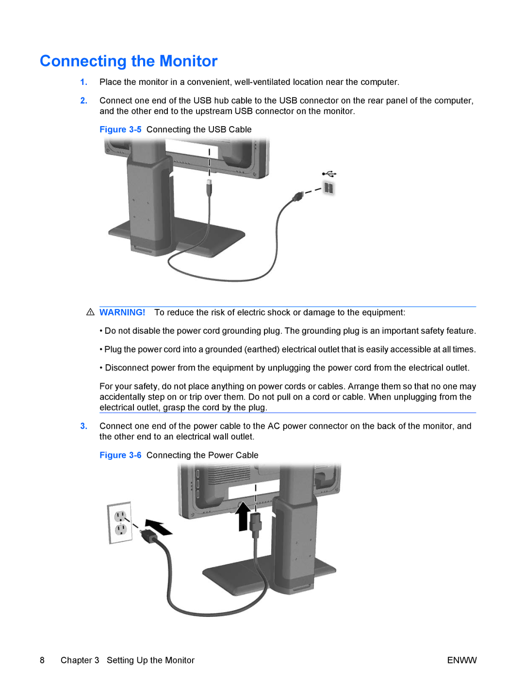 HP LP2065 20', LP2465 manual Connecting the Monitor, 6Connecting the Power Cable Setting Up the Monitor 