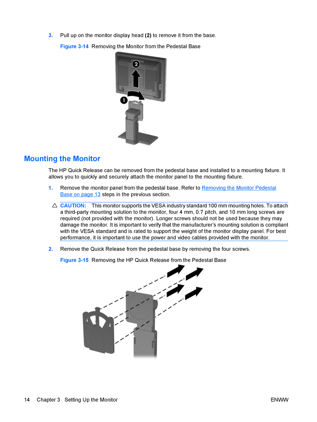 HP LP2065 20', LP2465 manual Mounting the Monitor 