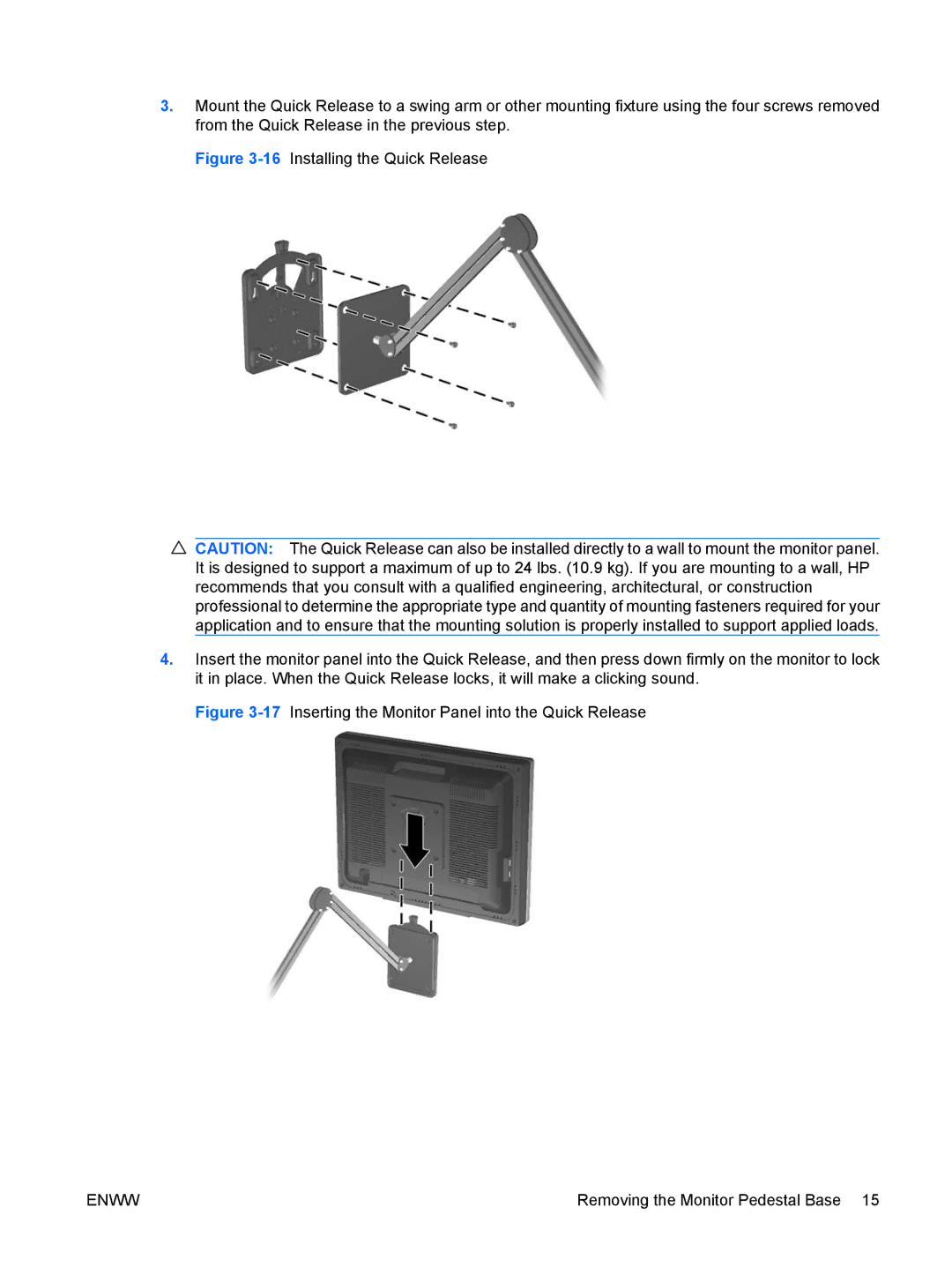 HP LP2465, LP2065 20' manual 17Inserting the Monitor Panel into the Quick Release 