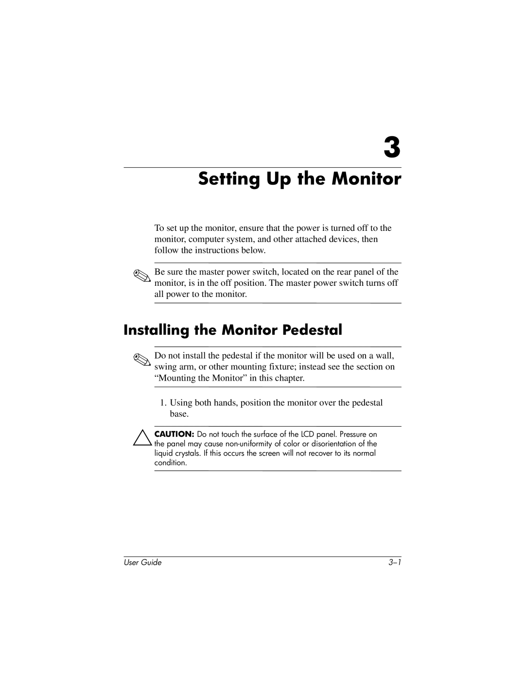 HP LP2065 20' manual Setting Up the Monitor, Installing the Monitor Pedestal 