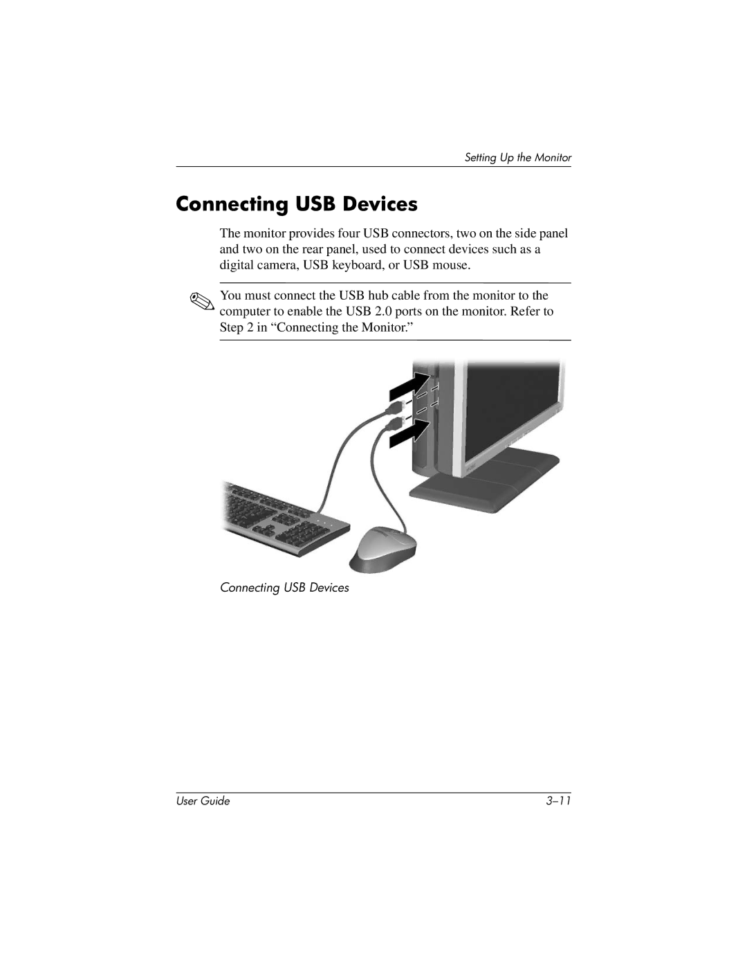 HP LP2065 20' manual Connecting USB Devices 