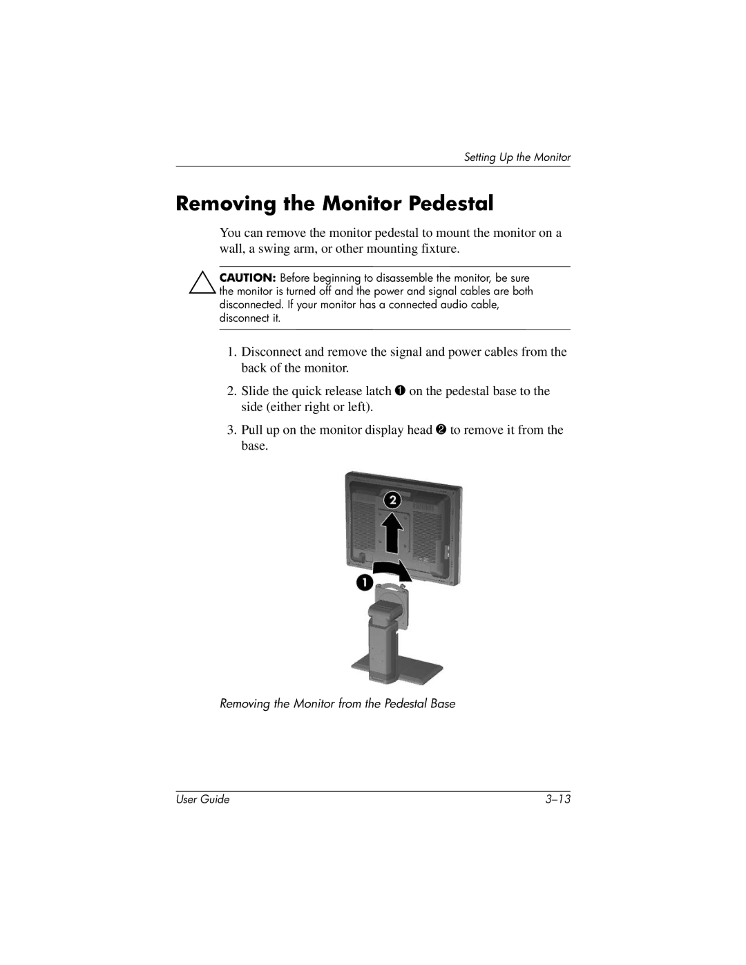 HP LP2065 20' manual Removing the Monitor Pedestal 