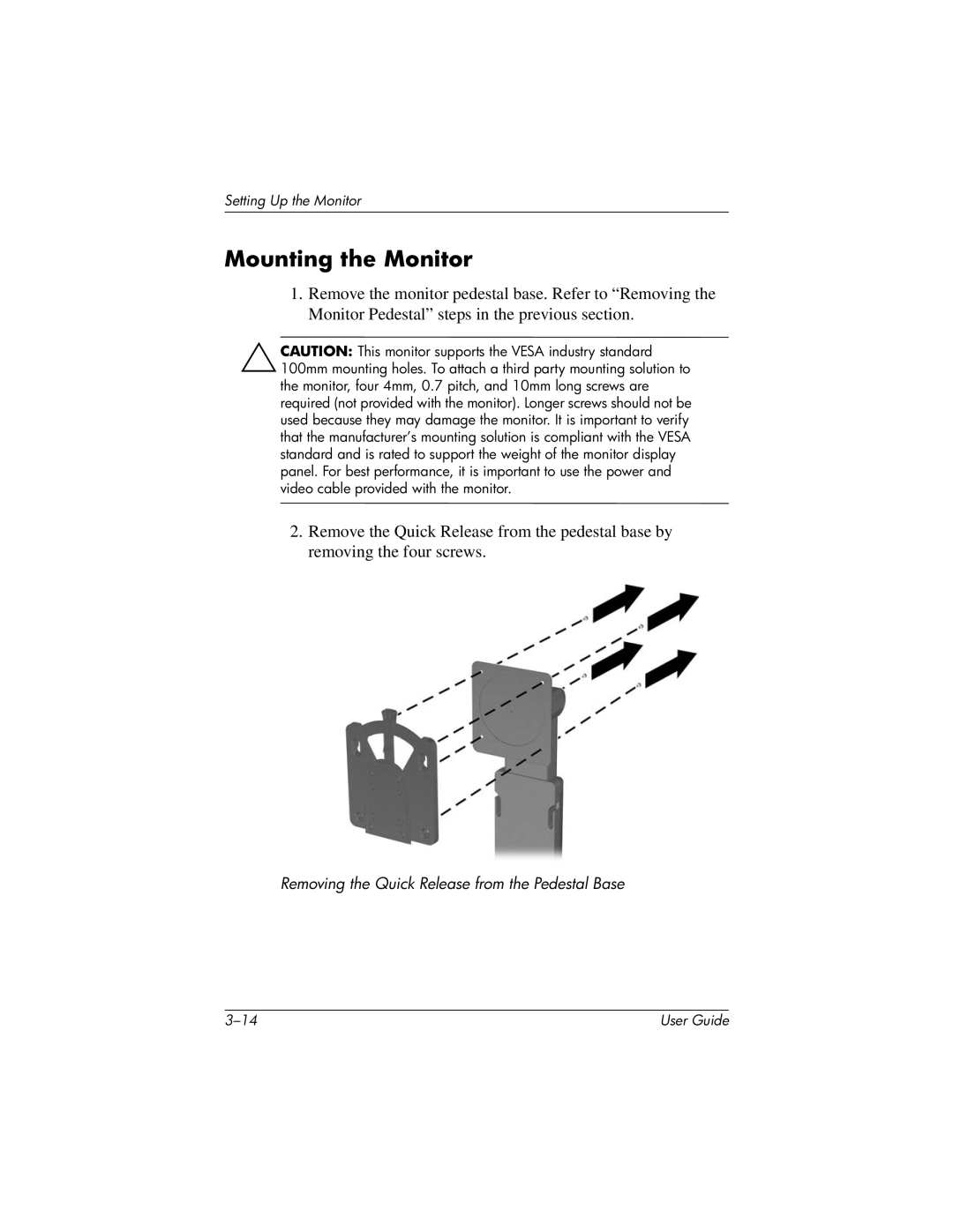 HP LP2065 20' manual Mounting the Monitor 