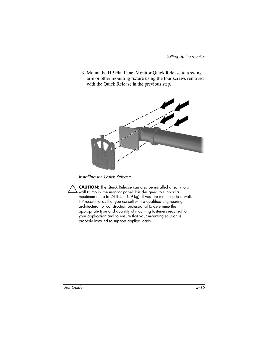 HP LP2065 20' manual Installing the Quick Release 