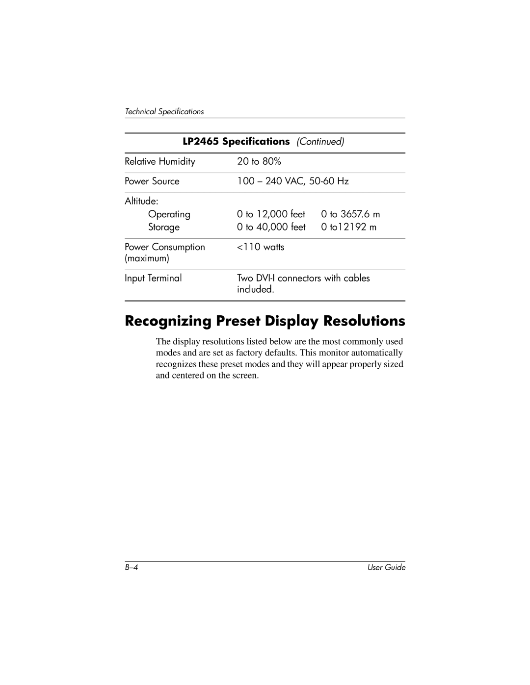 HP LP2065 20' manual Recognizing Preset Display Resolutions 