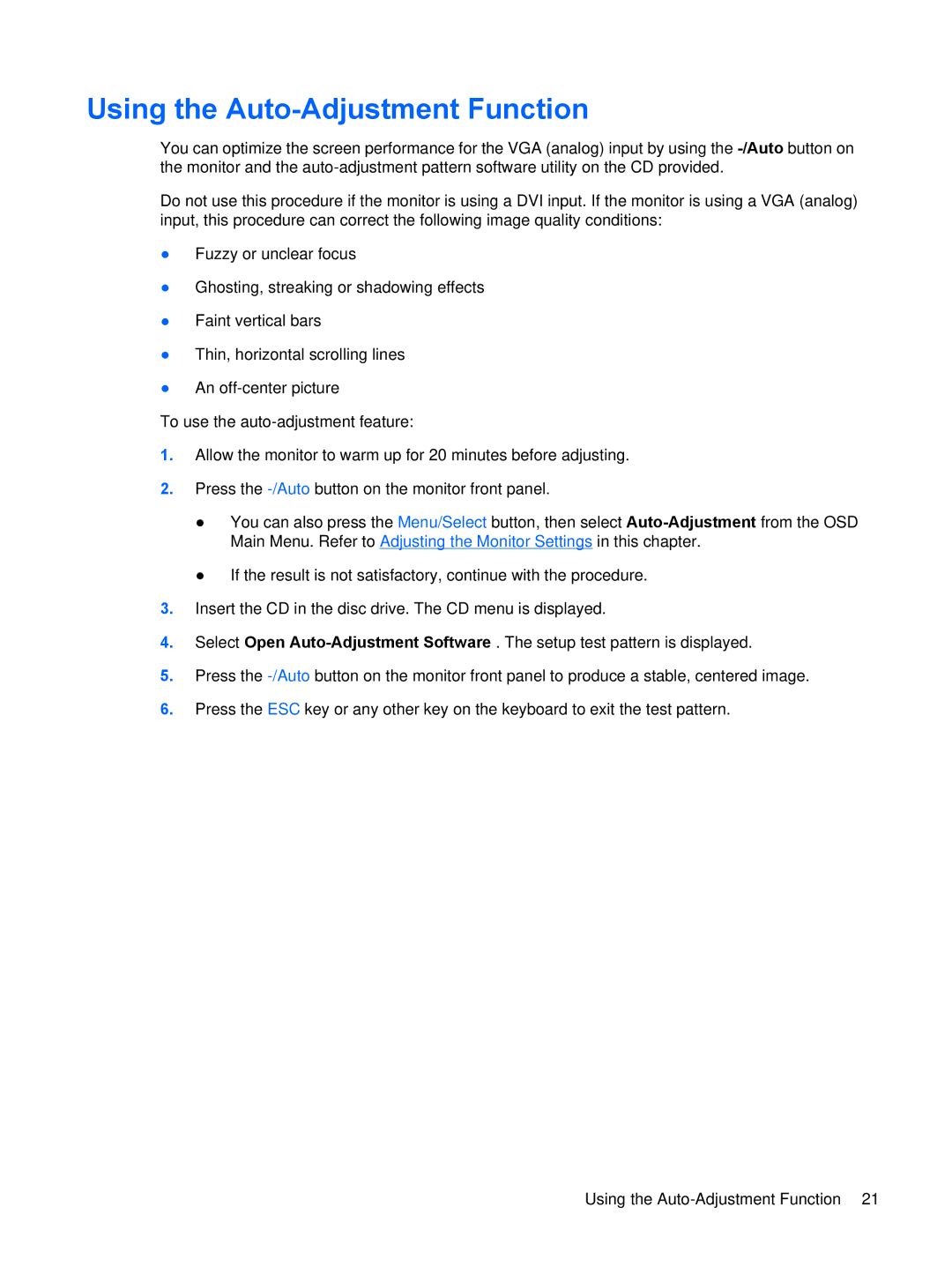 HP LP2065, LP1965, LP2465 manual Using the Auto-Adjustment Function 