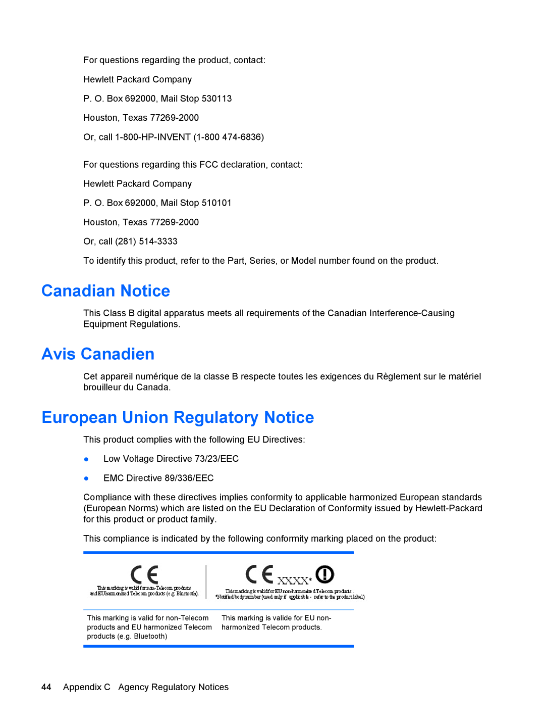 HP LP2465, LP2065, LP1965 manual Canadian Notice, Avis Canadien, European Union Regulatory Notice 