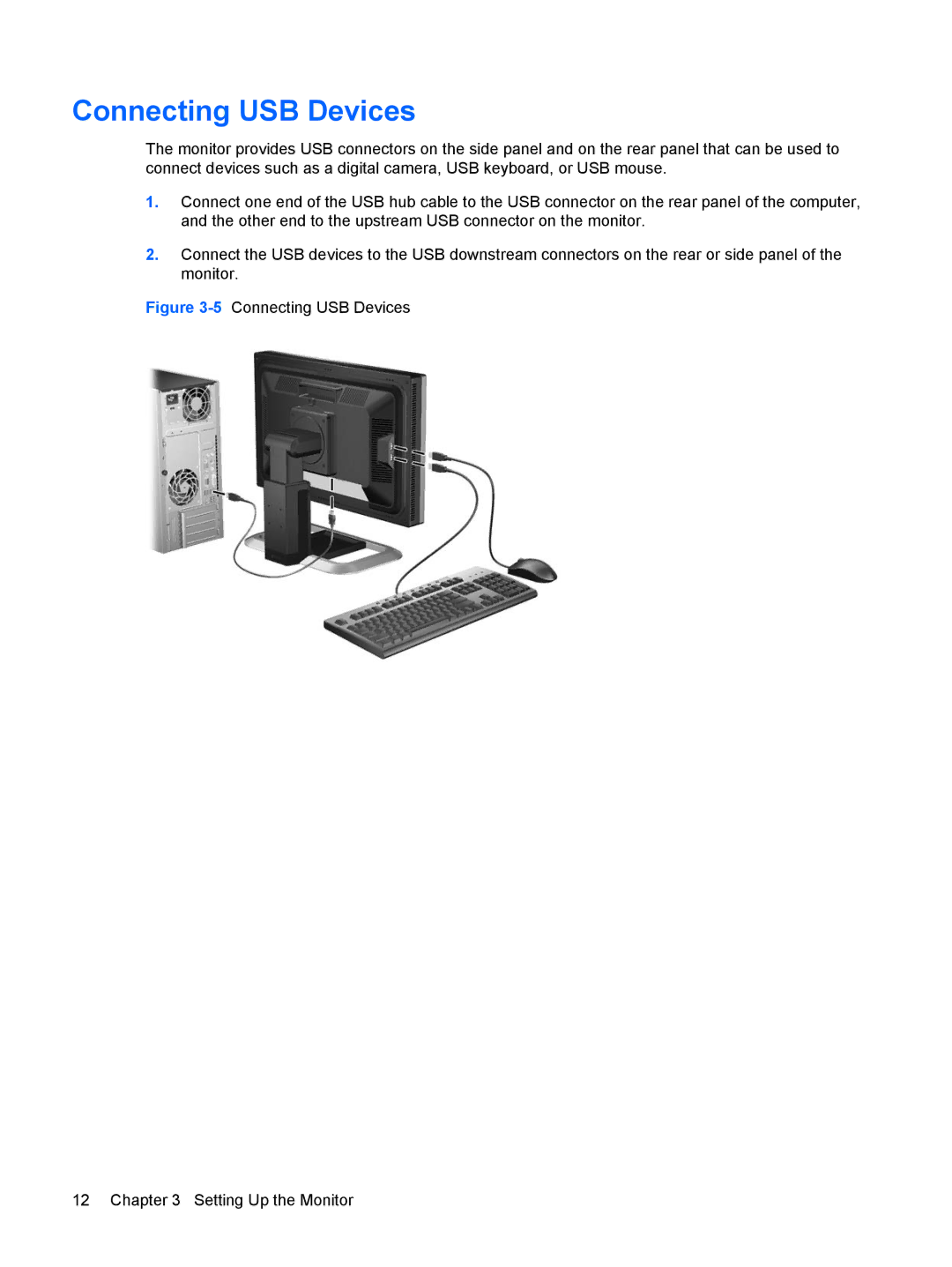 HP LP2275w 22-inch manual 5Connecting USB Devices Setting Up the Monitor 