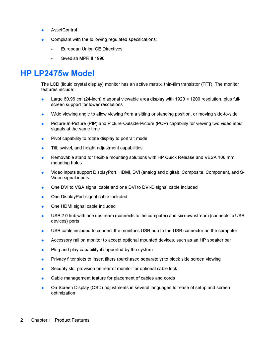 HP LP2275w 22-inch manual HP LP2475w Model 