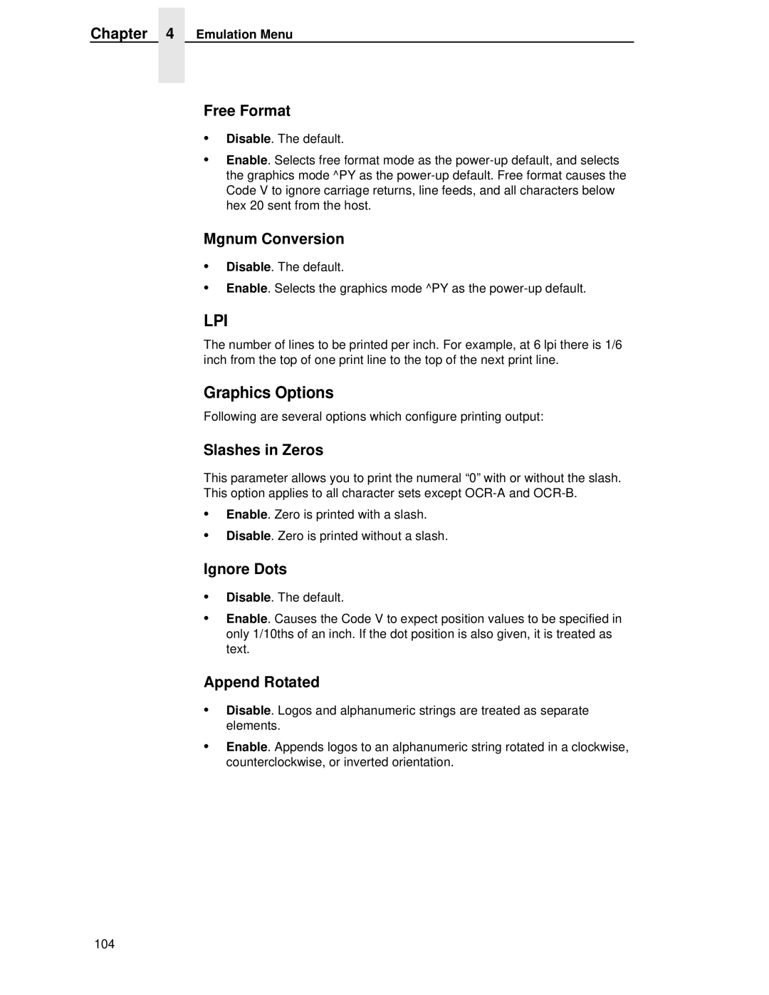 HP LQH-HW 3ULQWHUV manual Graphics Options, Free Format 