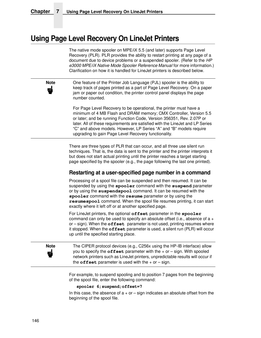 HP LQH-HW 3ULQWHUV Using Page Level Recovery On LineJet Printers, Restarting at a user-specified page number in a command 