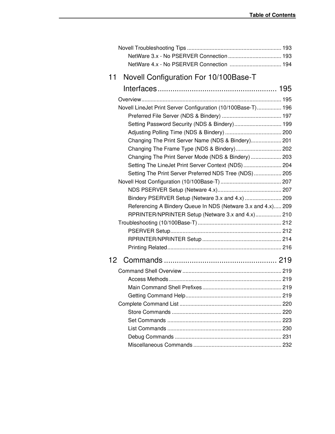 HP LQH-HW 3ULQWHUV manual Novell Configuration For 10/100Base-T Interfaces 