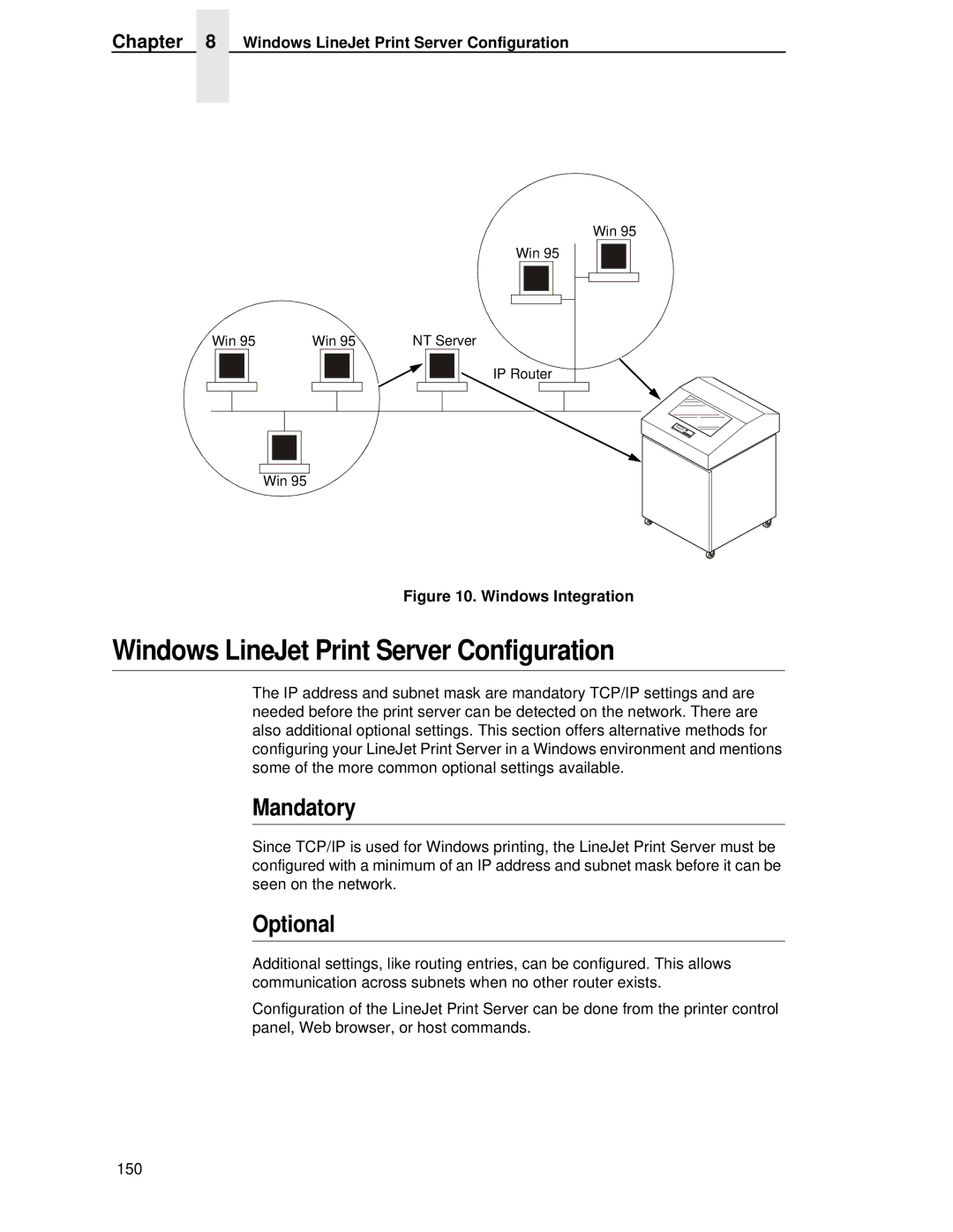 HP LQH-HW 3ULQWHUV manual Windows LineJet Print Server Configuration, Mandatory, Optional 