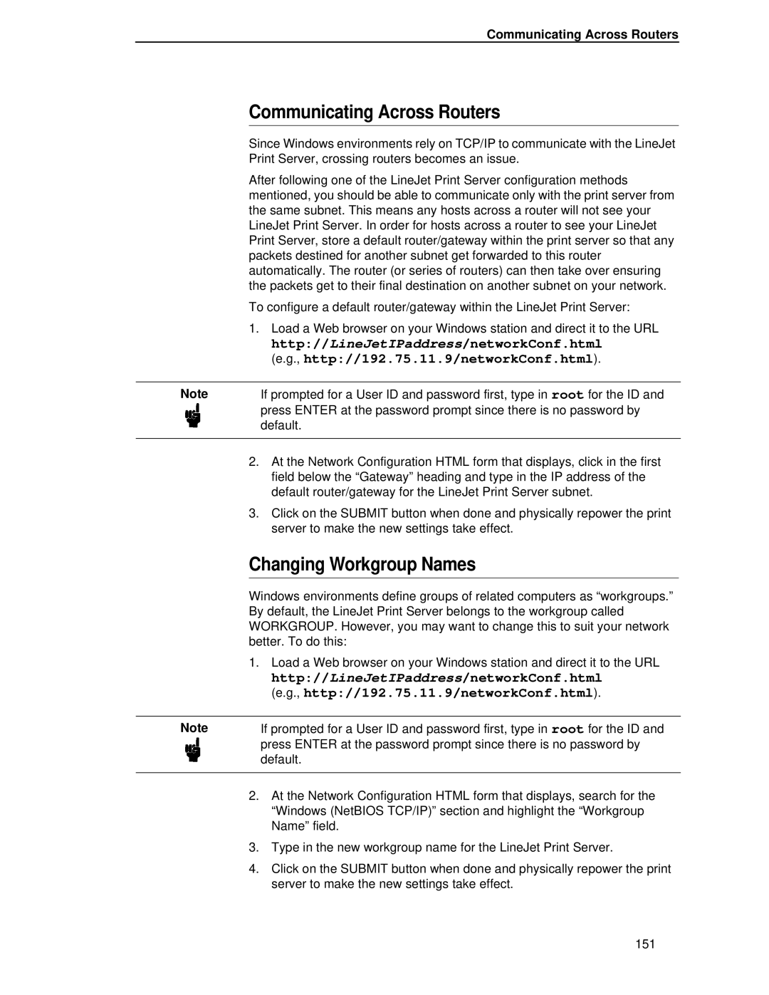 HP LQH-HW 3ULQWHUV manual Communicating Across Routers, Changing Workgroup Names, Http//192.75.11.9/networkConf.html 