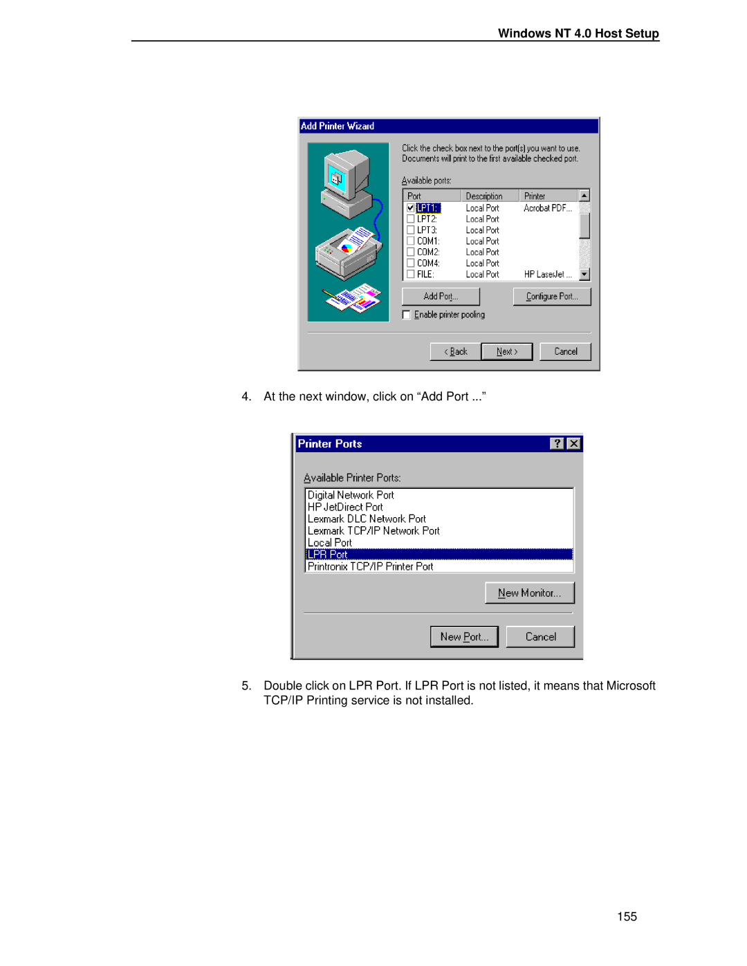 HP LQH-HW 3ULQWHUV manual Windows NT 4.0 Host Setup 