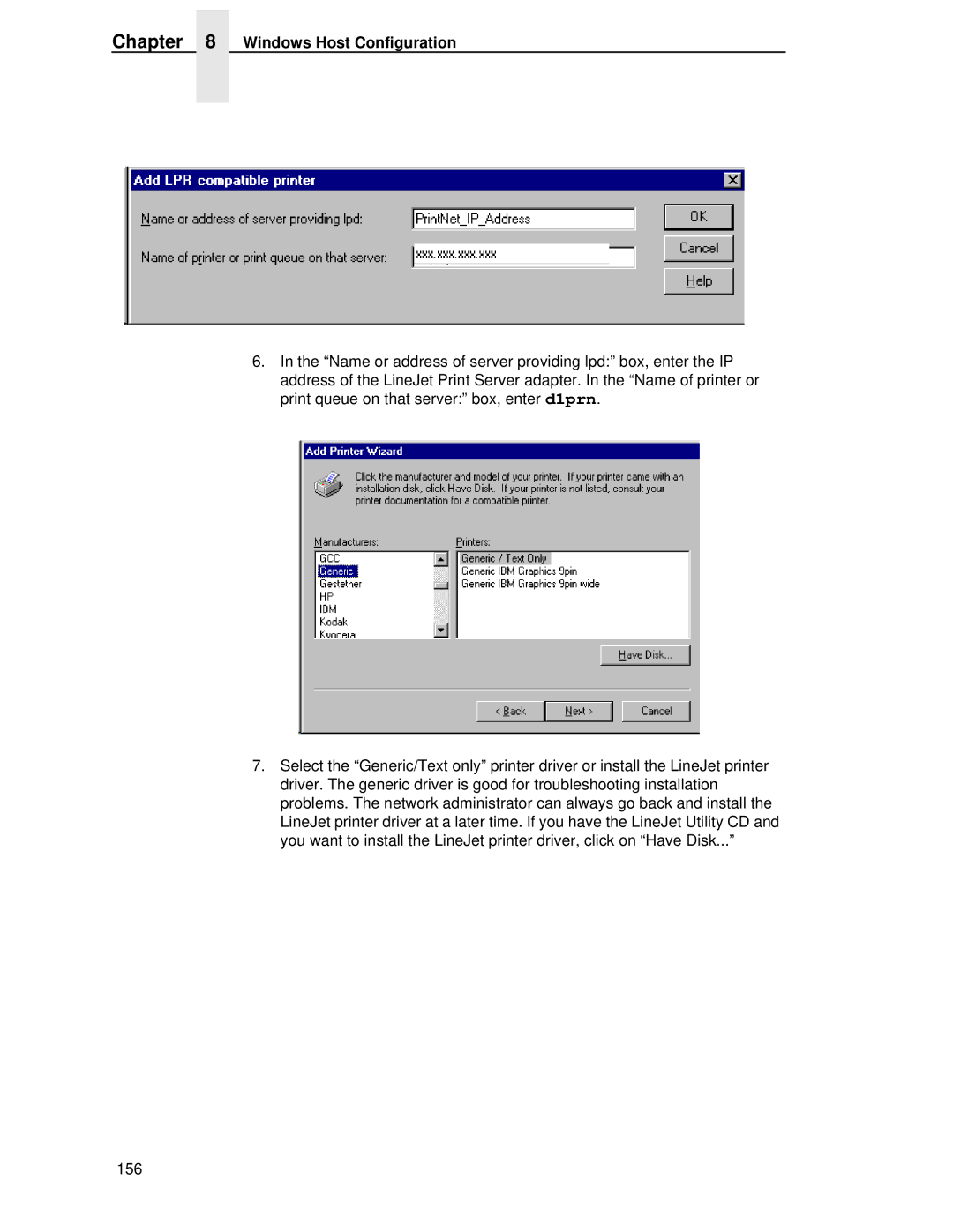 HP LQH-HW 3ULQWHUV manual Windows Host Configuration 