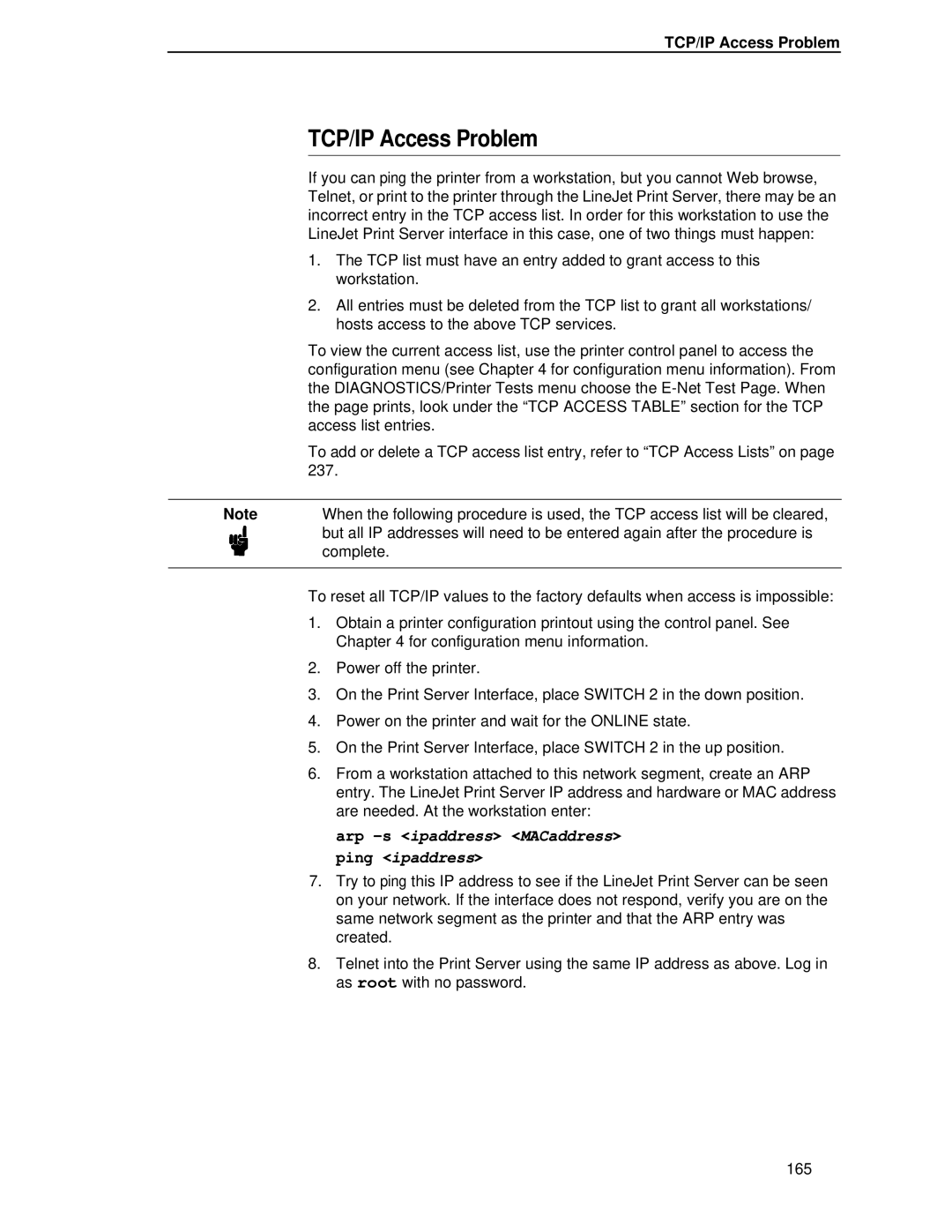 HP LQH-HW 3ULQWHUV manual TCP/IP Access Problem 