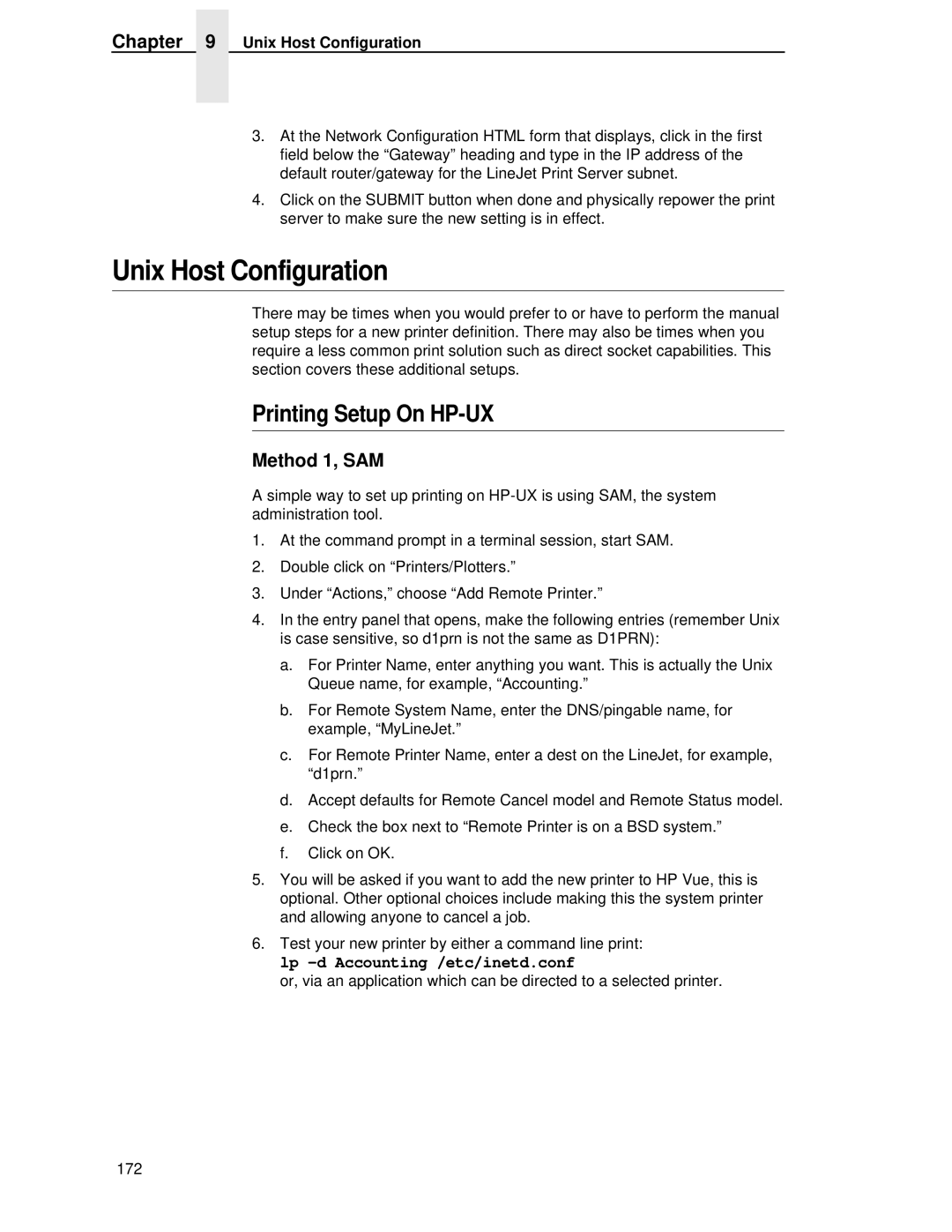 HP LQH-HW 3ULQWHUV manual Unix Host Configuration, Printing Setup On HP-UX 