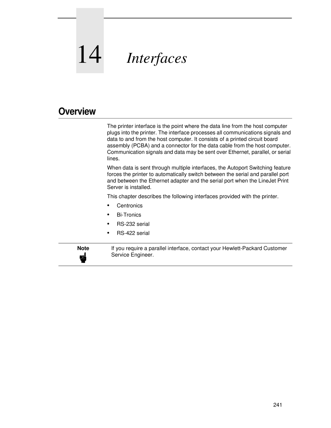 HP LQH-HW 3ULQWHUV manual Interfaces, Overview 