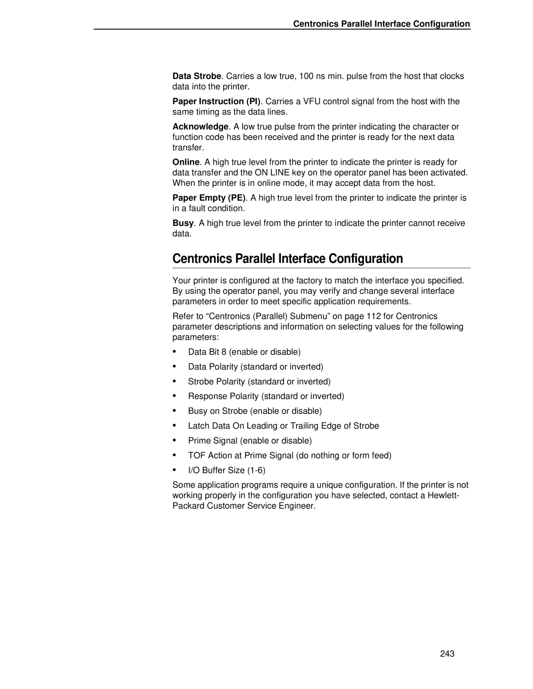 HP LQH-HW 3ULQWHUV manual Centronics Parallel Interface Configuration 