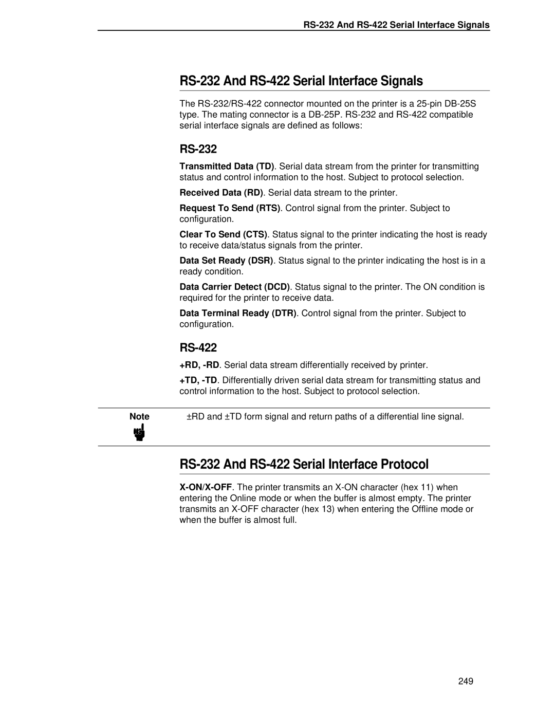 HP LQH-HW 3ULQWHUV manual RS-232 And RS-422 Serial Interface Signals, RS-232 And RS-422 Serial Interface Protocol 