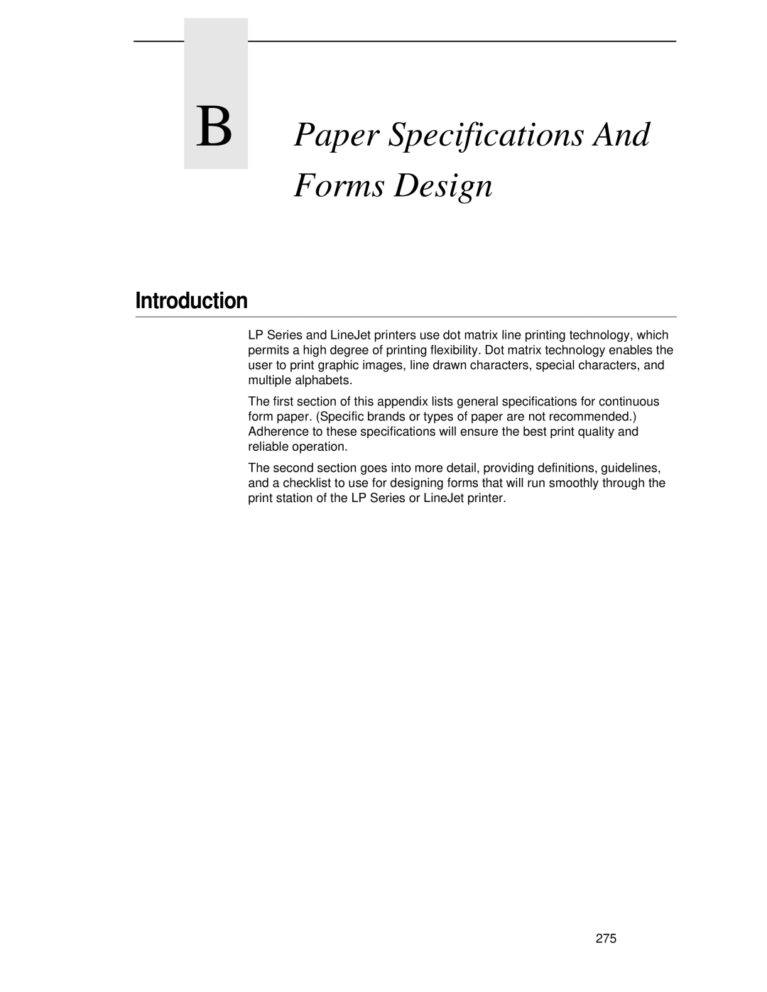 HP LQH-HW 3ULQWHUV manual Paper Specifications Forms Design, Introduction 