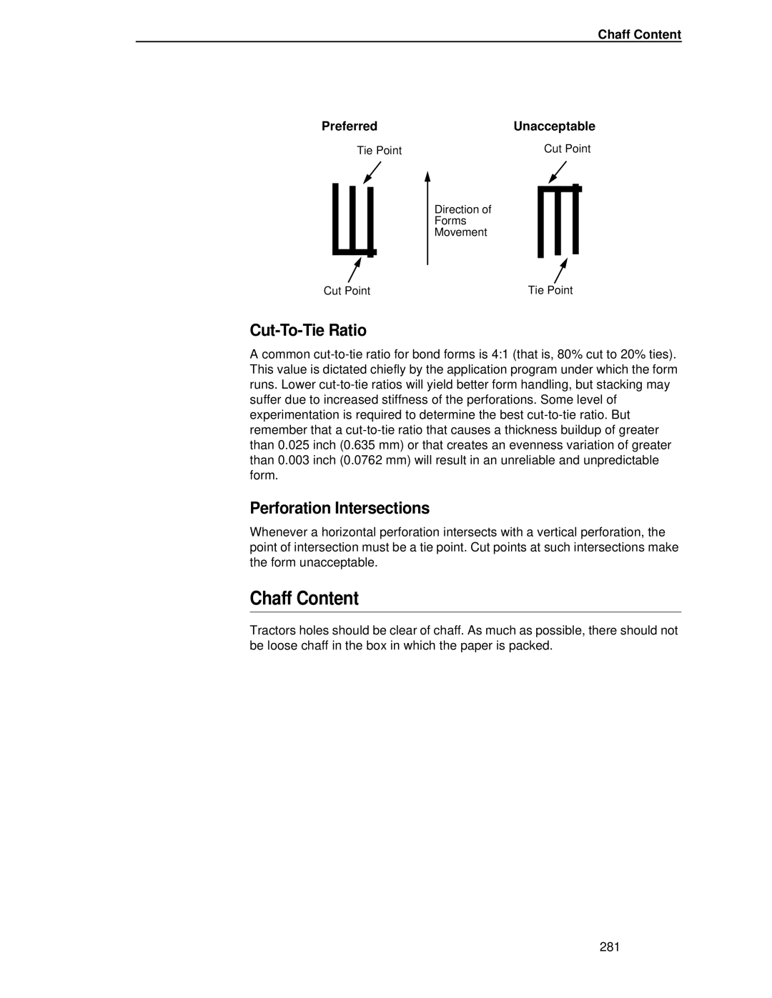 HP LQH-HW 3ULQWHUV manual Cut-To-Tie Ratio, Perforation Intersections, Chaff Content Preferred 