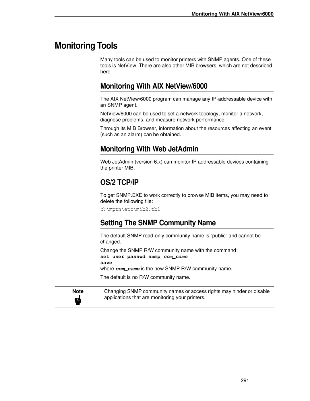 HP LQH-HW 3ULQWHUV manual Monitoring Tools, Monitoring With AIX NetView/6000, Monitoring With Web JetAdmin 