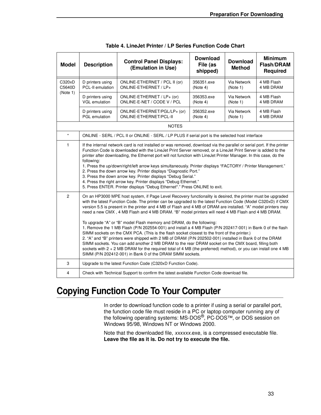 HP LQH-HW 3ULQWHUV manual Copying Function Code To Your Computer, Leave the file as it is. Do not try to execute the file 