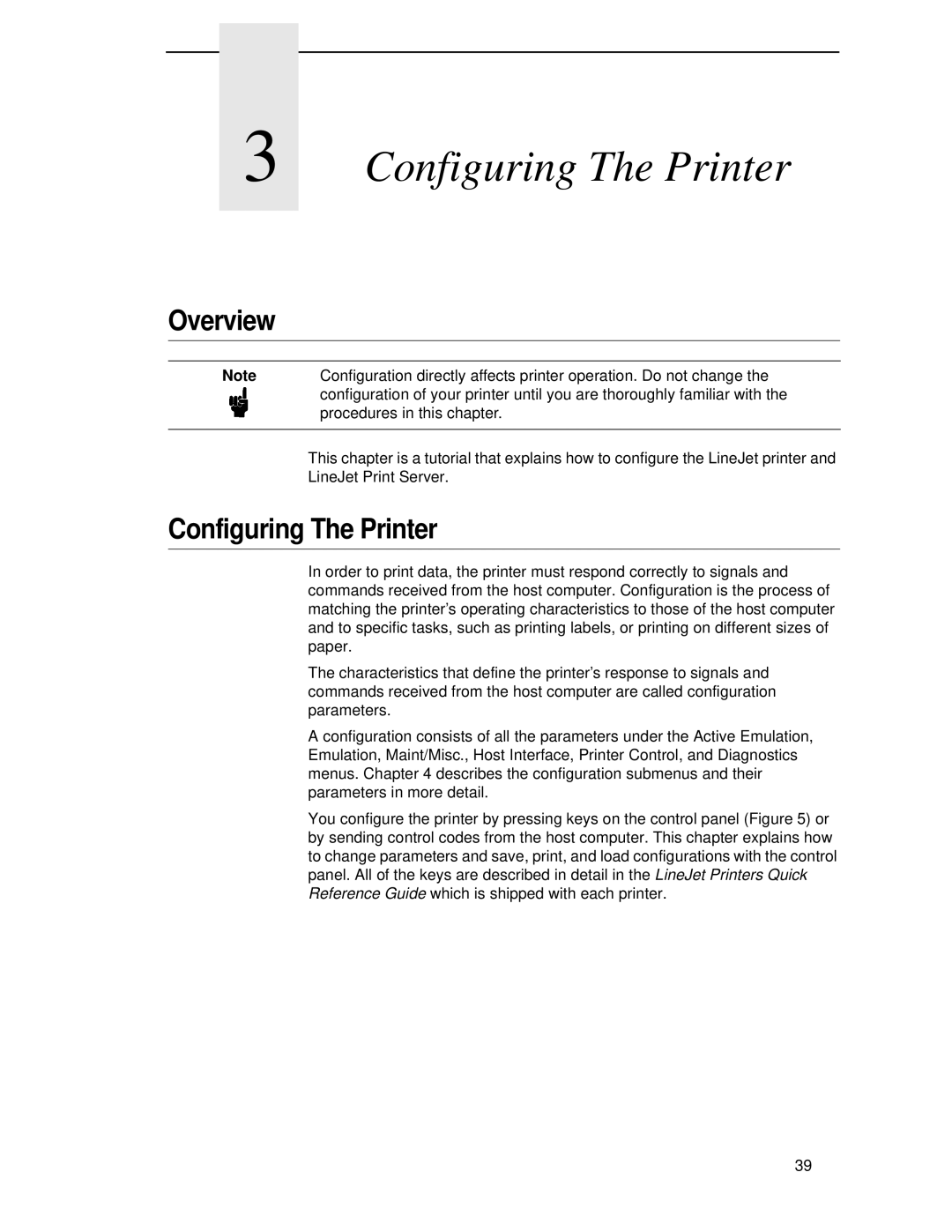 HP LQH-HW 3ULQWHUV manual Configuring The Printer, Overview 