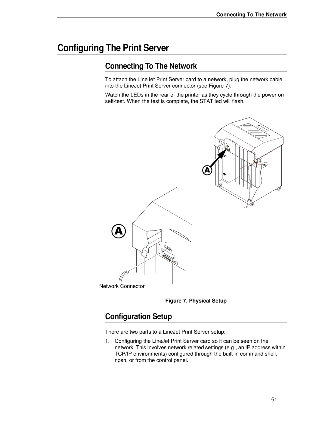 HP LQH-HW 3ULQWHUV manual Configuring The Print Server, Connecting To The Network, Configuration Setup 