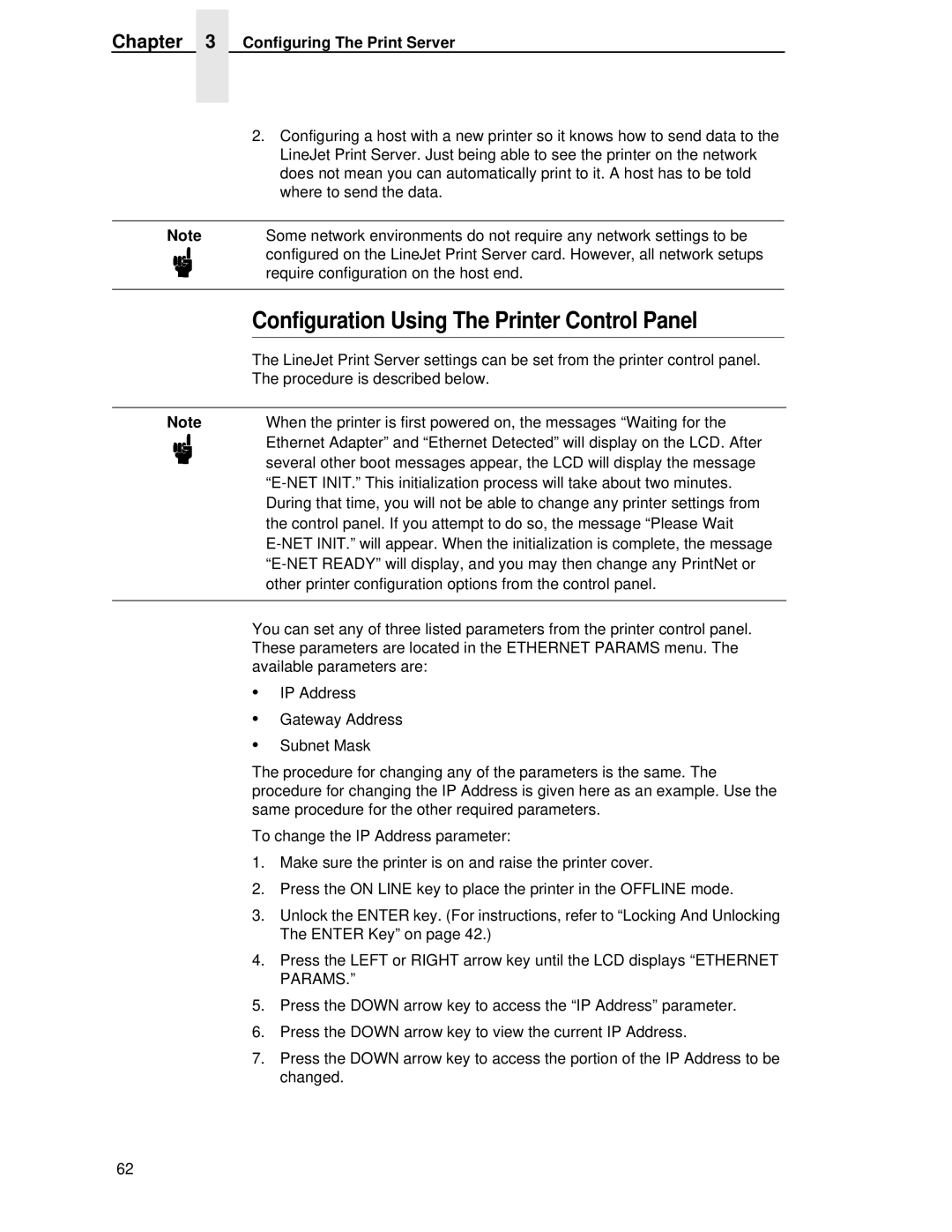 HP LQH-HW 3ULQWHUV manual Configuration Using The Printer Control Panel, Configuring The Print Server 