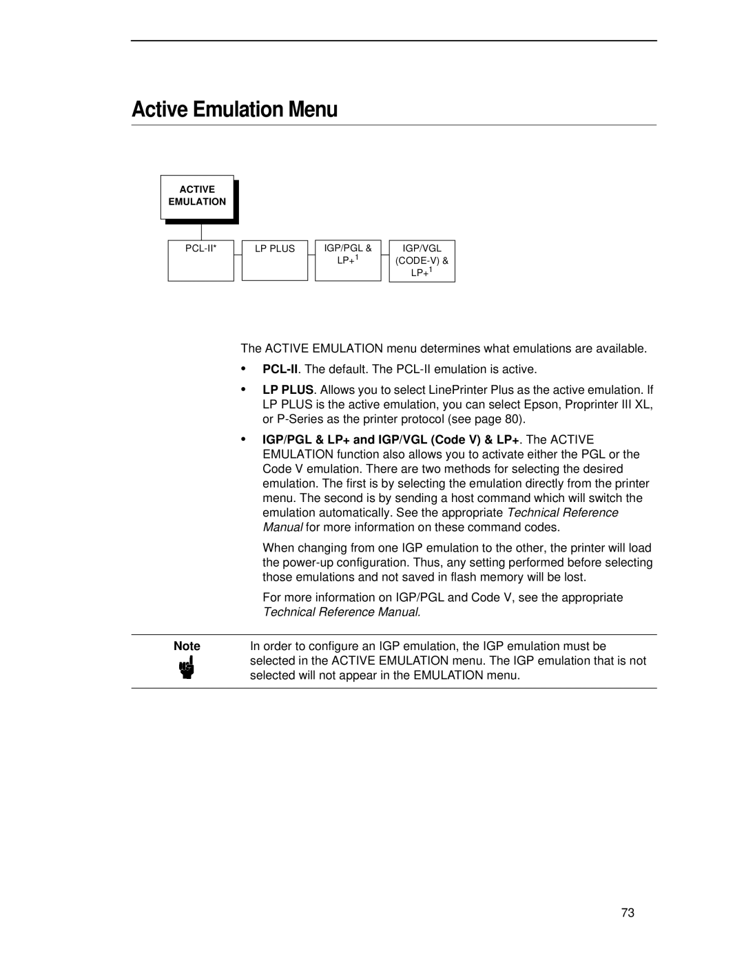 HP LQH-HW 3ULQWHUV manual Active Emulation Menu 