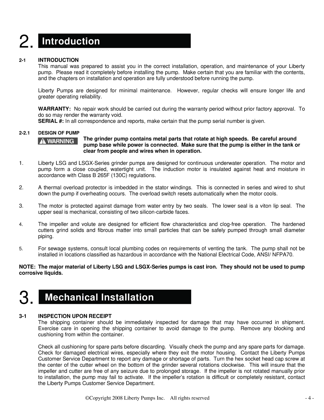 HP LSG202M, LSGX204M, LSGX203M, LSGX202A manual Introduction, Mechanical Installation, 1INTRODUCTION, Inspection Upon Receipt 