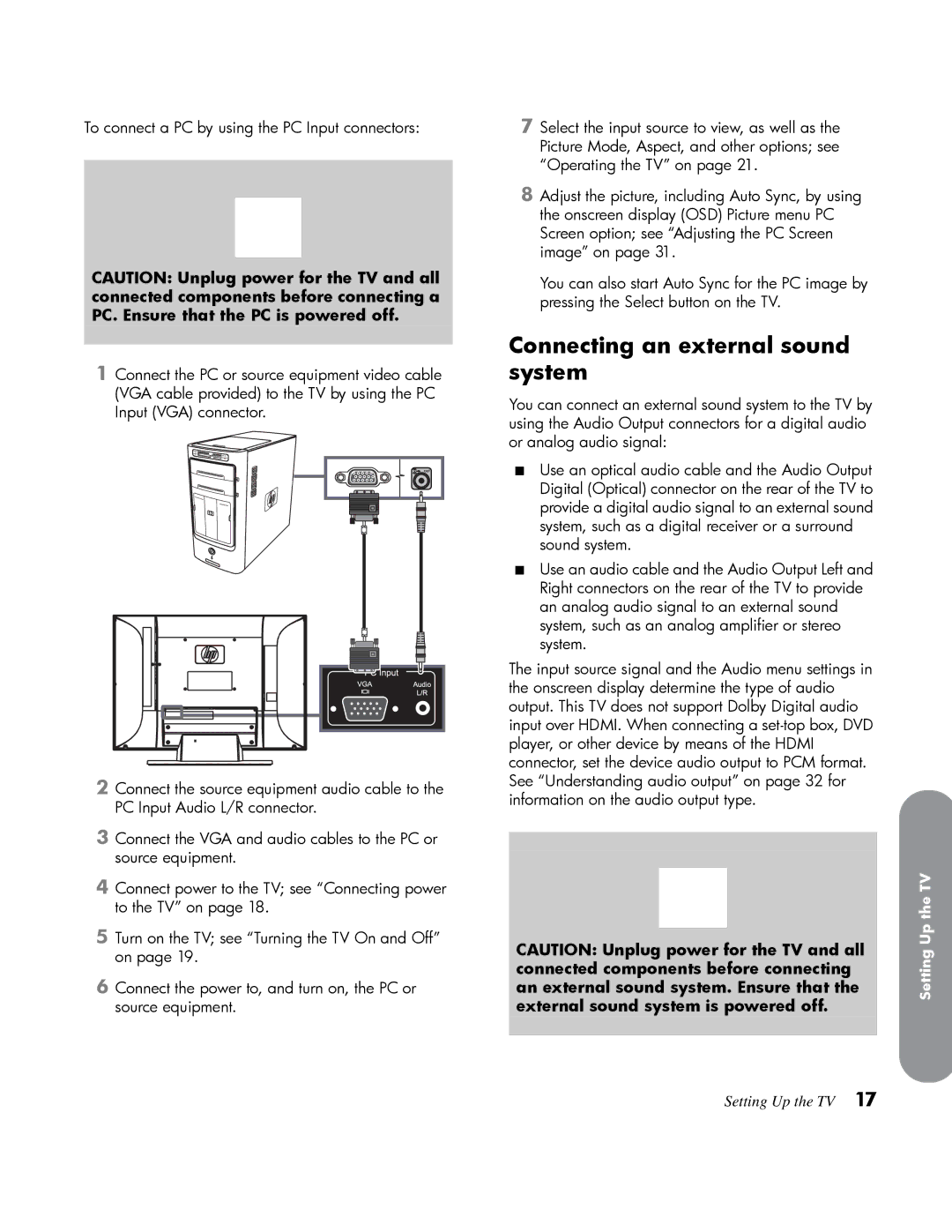 HP LT3200 32 inch Professional manual Connecting an external sound system 