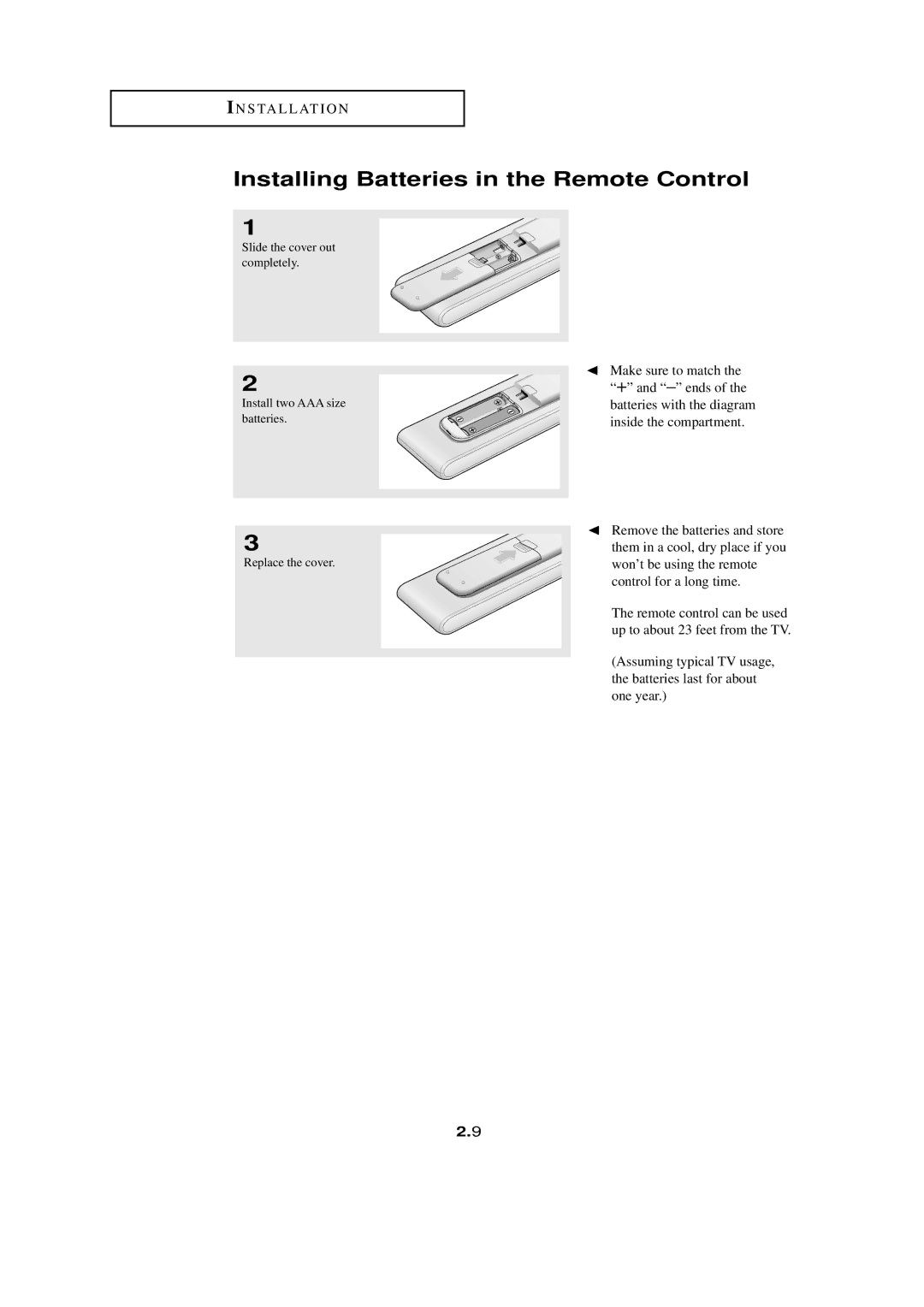 HP LTN1765 manual Installing Batteries in the Remote Control 