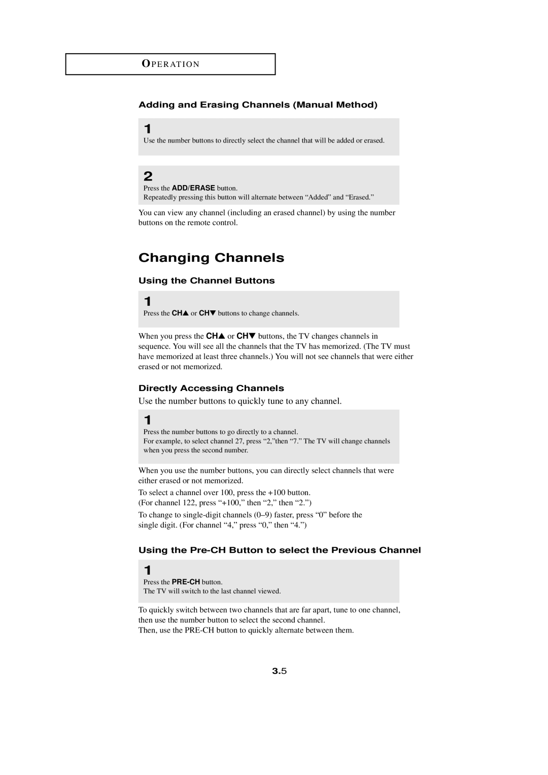 HP LTN1765 manual Changing Channels, Adding and Erasing Channels Manual Method, Using the Channel Buttons 