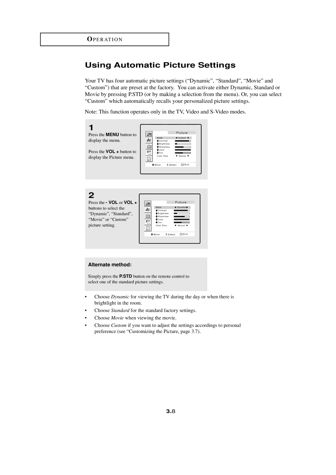 HP LTN1765 manual Using Automatic Picture Settings, Alternate method 