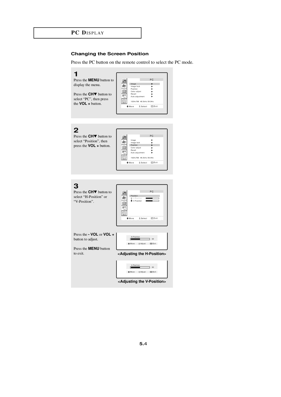 HP LTN1765 manual Changing the Screen Position 