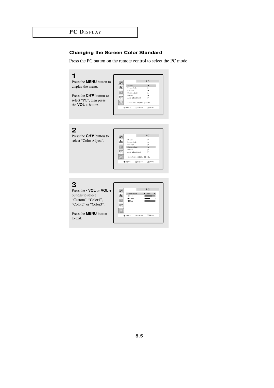 HP LTN1765 manual Changing the Screen Color Standard 