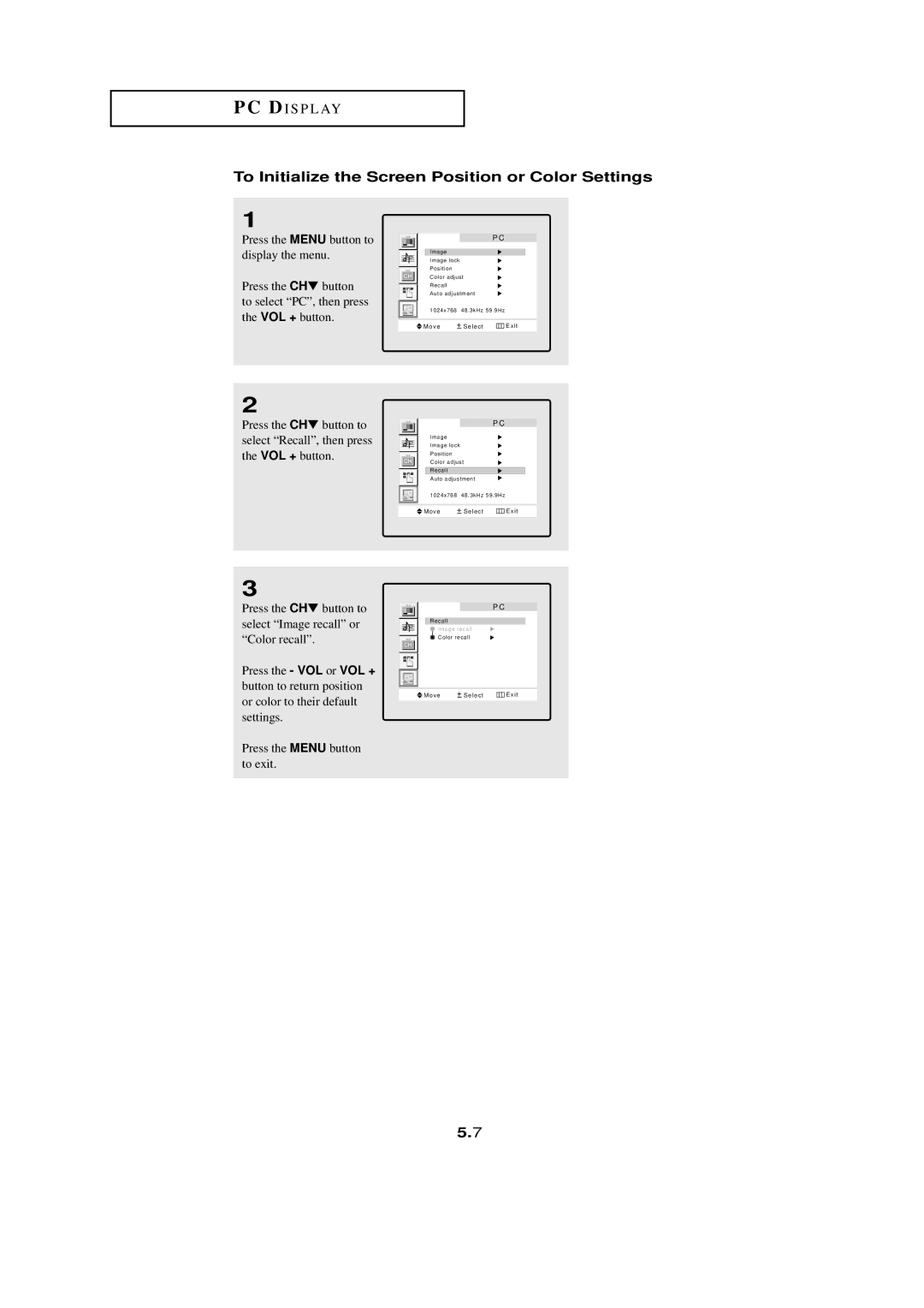 HP LTN1765 manual To Initialize the Screen Position or Color Settings 