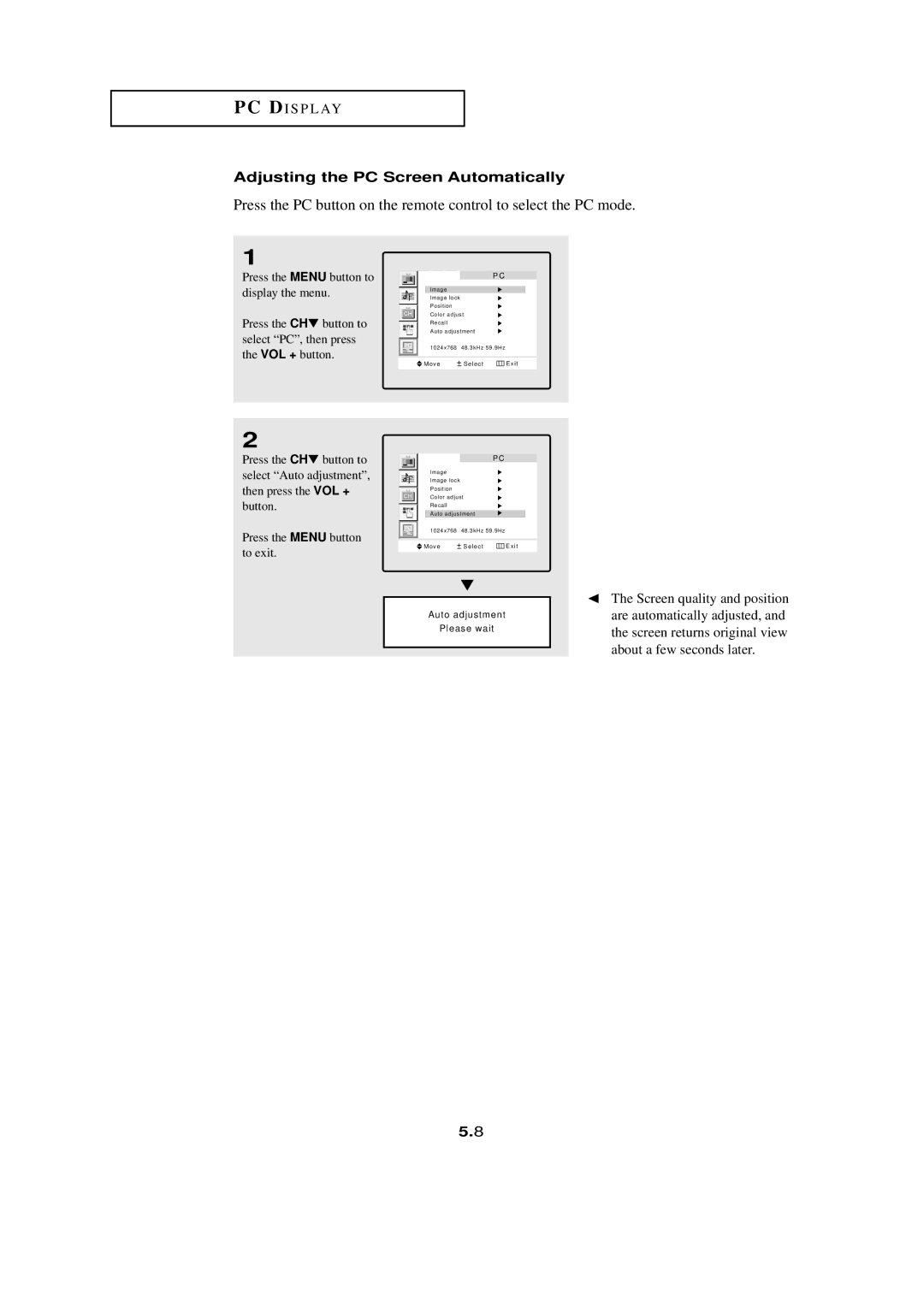 HP LTN1765 manual Adjusting the PC Screen Automatically 