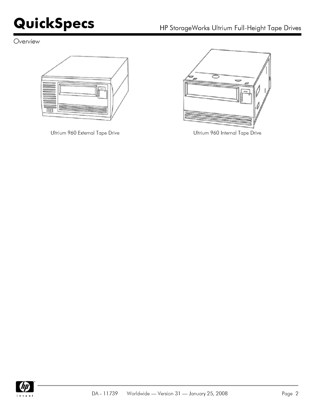 HP LTO-4 1840 manual Ultrium 960 External Tape Drive 