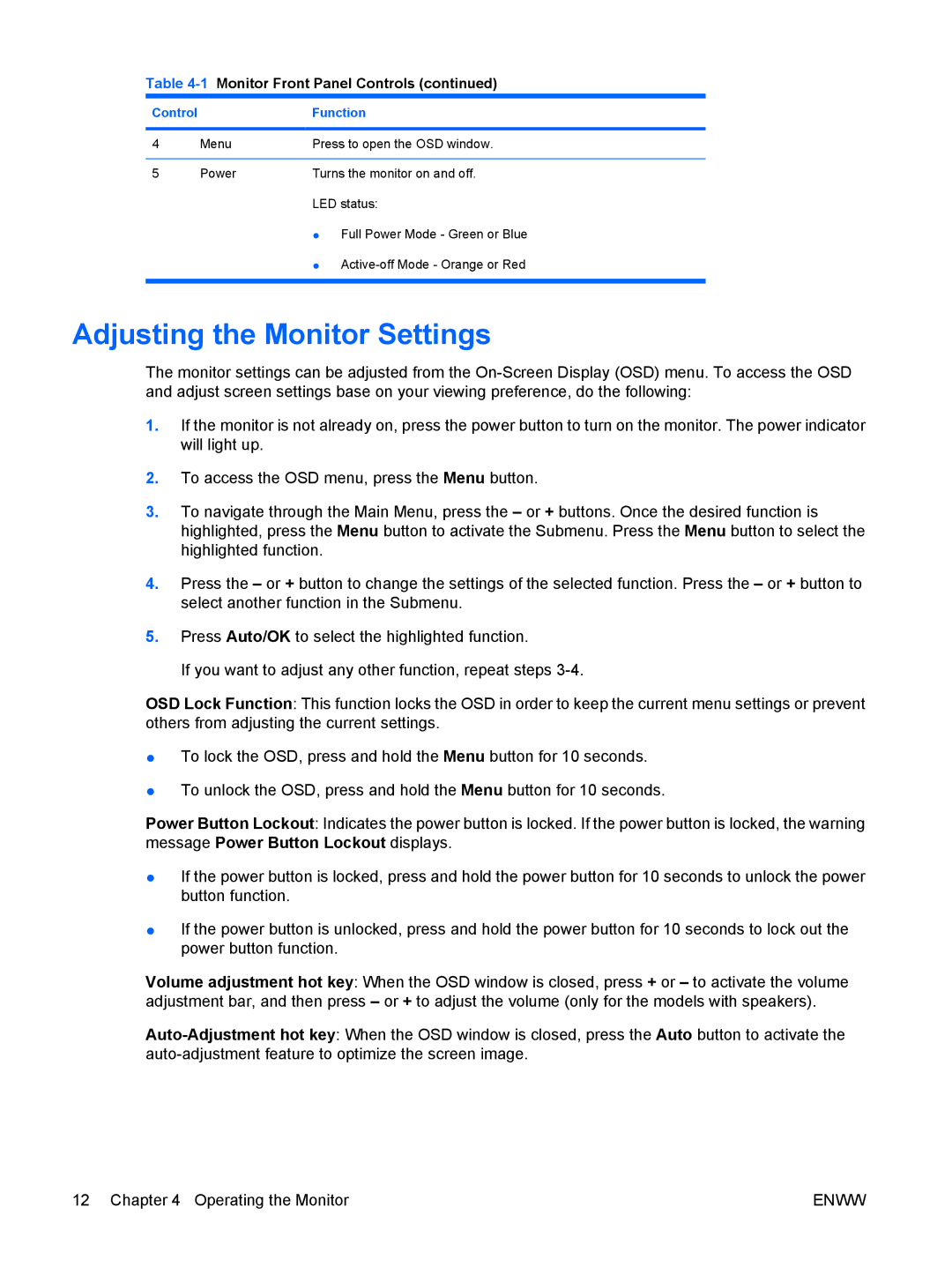 HP LV1561WS, LV1561w, CQ1569 manual Adjusting the Monitor Settings 