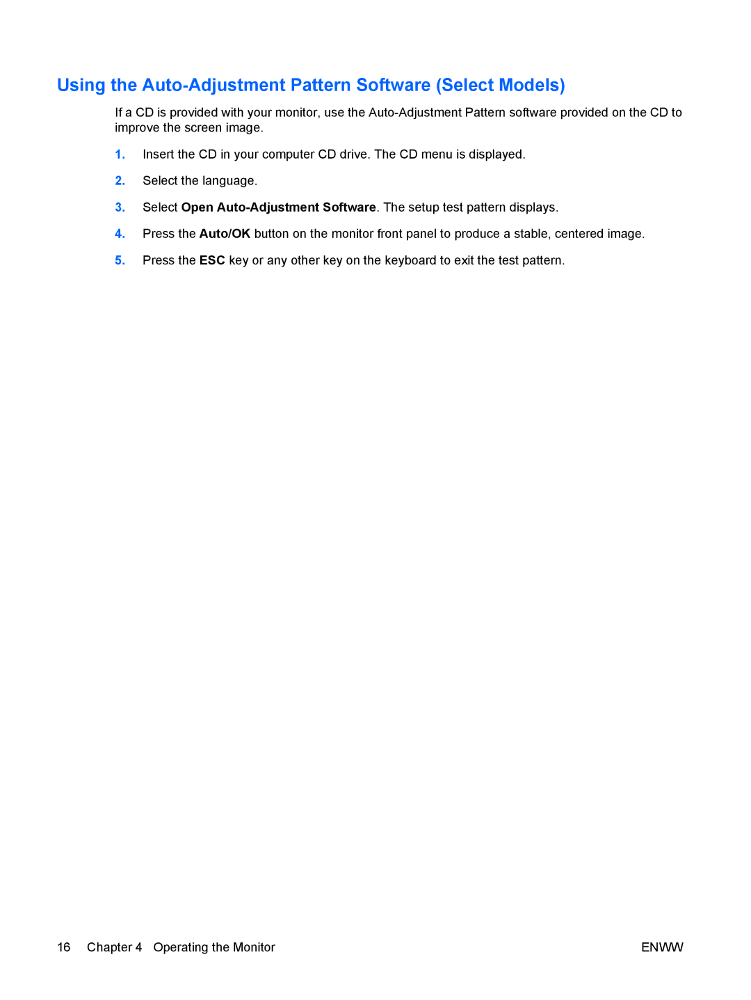 HP LV1561w, LV1561WS, CQ1569 manual Using the Auto-Adjustment Pattern Software Select Models 