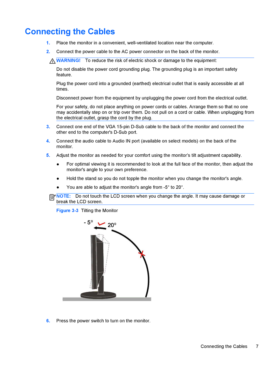 HP CQ1569X, LV1561X manual Connecting the Cables 