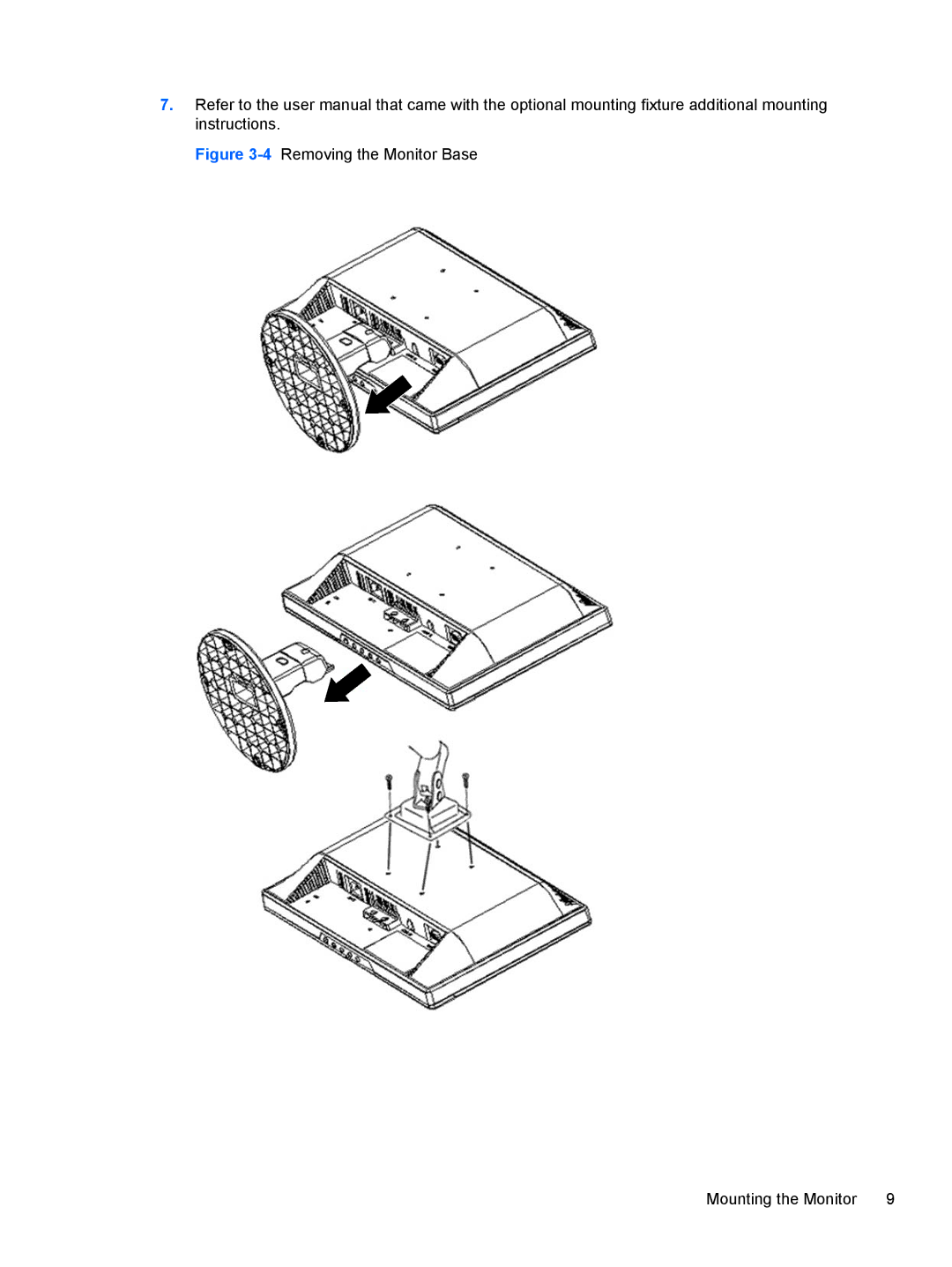 HP CQ1569X, LV1561X manual 4Removing the Monitor Base Mounting the Monitor 