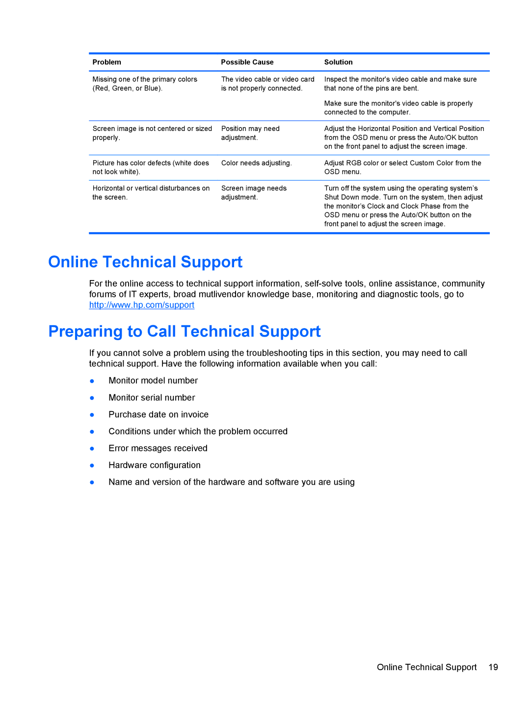 HP CQ1569X, LV1561X manual Online Technical Support Preparing to Call Technical Support 