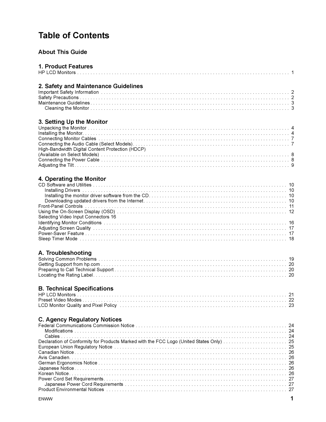 HP LV1911 18.5-inch manual Table of Contents 