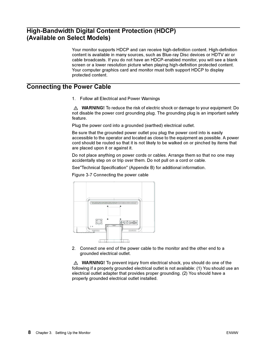 HP LV2011 20' A5V72A8#ABA, LV1911 18.5 A5V72A8#ABA manual Connecting the Power Cable 